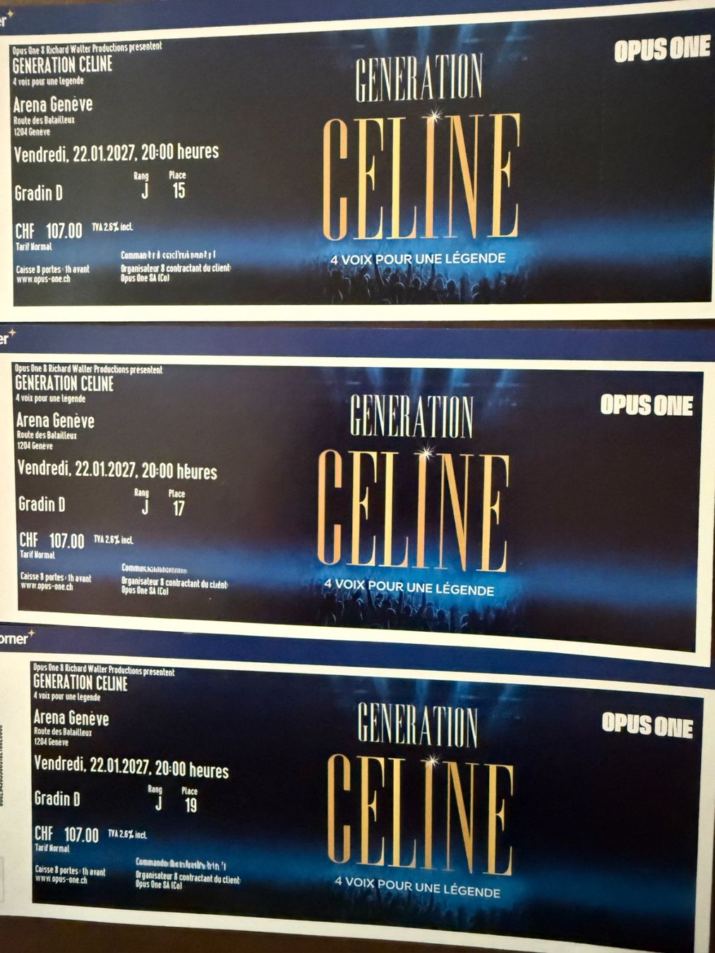 Biglietti: Lot 3 tickets concert "Generation CELINE" – Nuovo e nell'imballaggio originale da Le Grand-Saconnex venduto da kerphy