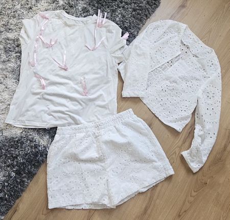 Summer Broderie Anglaise Set T-Shirt Shorts Jacket White xl