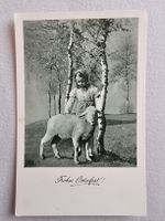 Alte Postkarte Ostern Motiv Kind mit Lamm schwarz weiss 