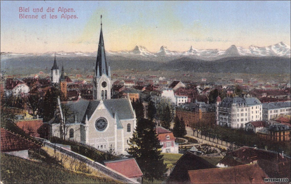 Cartoline postali: Biel Bienne // Kirche Alpen 1917 – Usato da Basel venduto da intermezzo12