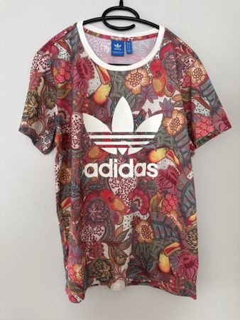 Original Adidas T-Shirt Blumenmuster Grösse 34 Top Zustand