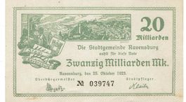 Ravensburg 20 Mrd.Mark 25.10.1923 VZ+-VZ++
