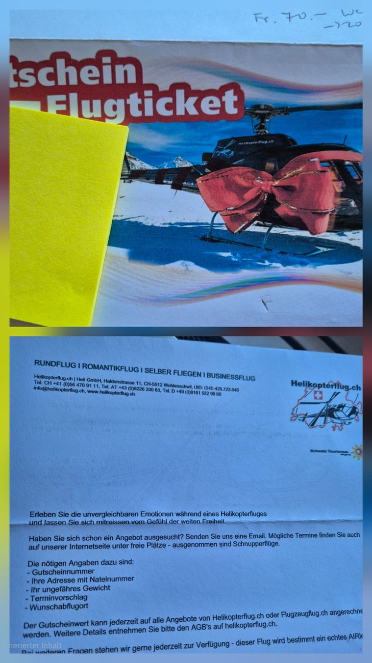 Buoni: Gutschein Fliegen 70 fr. – Nuovo e nell'imballaggio originale da St. Gallen venduto da Barbie_Show