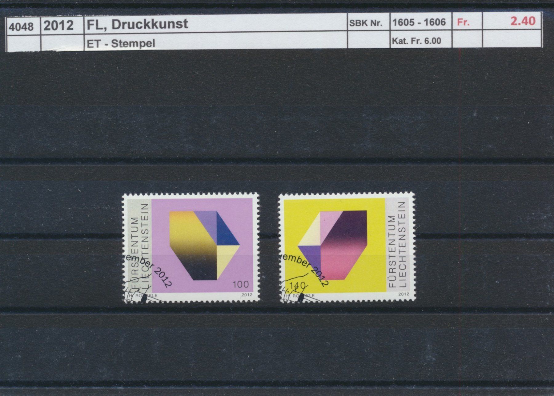 Tutti i francobolli: 2012 FL, "Druckkunst", ET - Stempel – Usato da Winterthur venduto da Zupogeru