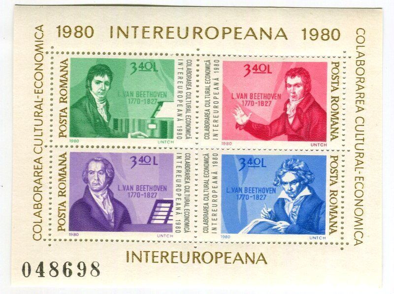 Tous les timbres: Block "Ludwig van Beethoven". Rumänien. – Neuf avec emballage d'origine à Basel par Butsch5