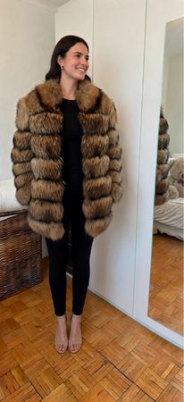 Manteau en fourrure véritable brun taille unique