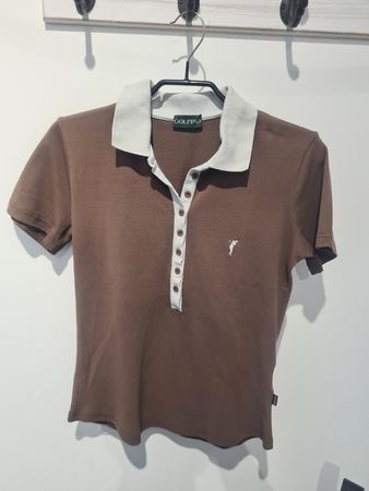 Golfino Poloshirt braun kurzarm Kragen hellblau Grösse S