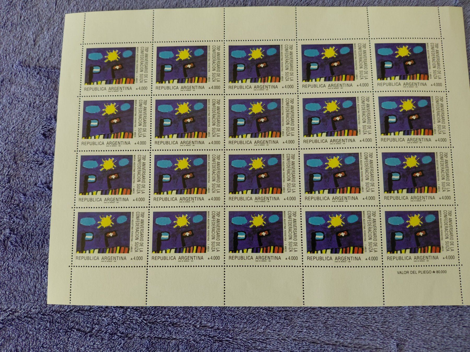 Tutti i francobolli: Toller Bogen Argentinien-Schweiz  1991 postfrisch – Nuovo (secondo la descrizione) da Horw venduto da Onurb008