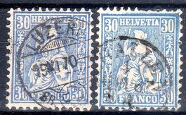SITZENDE HELVETIA 30 FRANCO ULTRAMARIN+REINBLAU GEST. - NE27