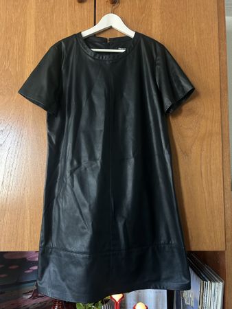 DKNY PU Lederkleid, Grösse 40, Schwarz, Kurze Ärmel