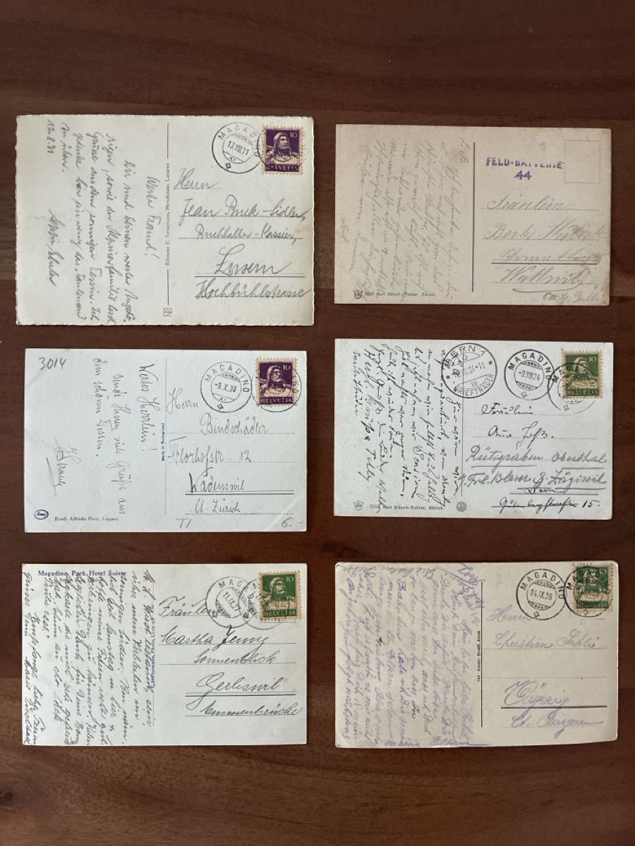 Cartoline postali: 6 Ansichtskarten Schweiz von Magadino TI – Usato da Oftringen venduto da Cla.vD.74 1