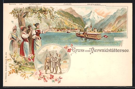 Cartoline postali: Litho Fluelen, Vierwaldstättersee mit D – Usato da Berlin venduto da bartko-reher