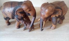 ELEPHANTENGRUPPE AUS EDELHOLZ,  SEHR DEKORATIV, HANDARBEIT