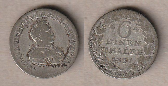 Alle Münzen: Hessen - Kassel, 1/6 Taler 1831 – Gebraucht aus Allschwil von Coinfreak