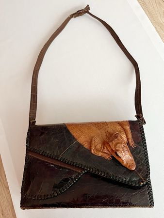 Lederhandtasche Kunsthandwerk 1970er  Ecuador. Kaimanleder