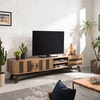 TV-Lowboard TAMATI 210 cm – Pinie massiv / schwarzes Metall