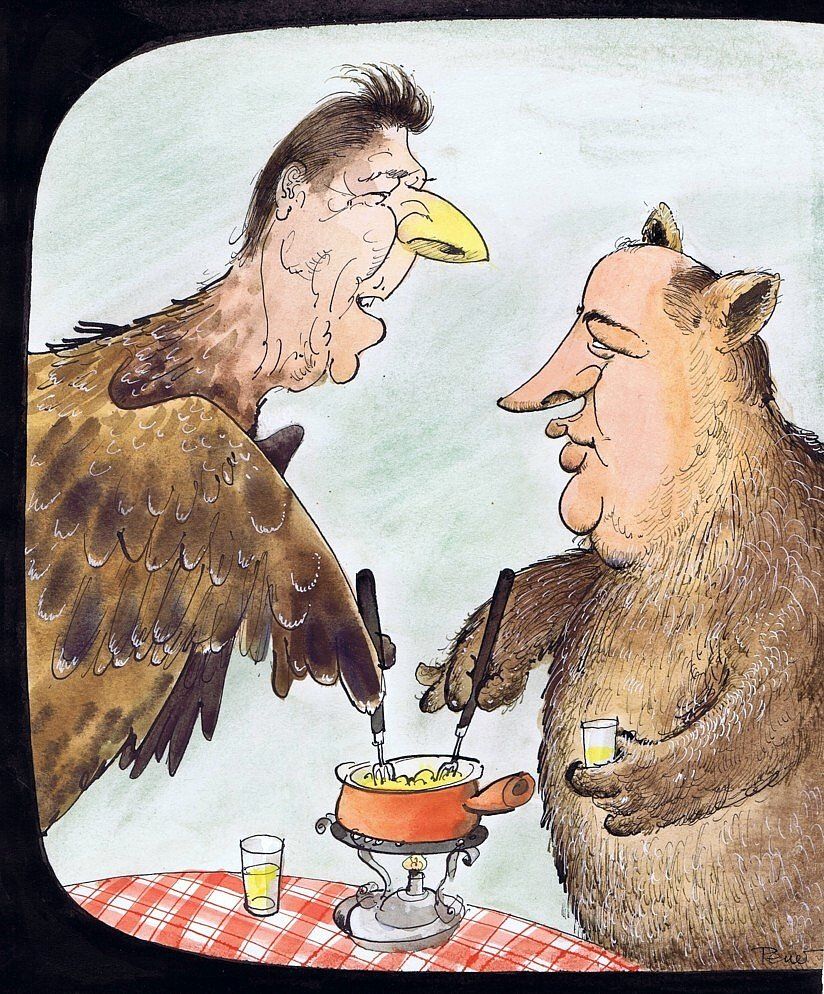 Dipinti: André-Paul, dessin original : Ronald Reagan & Gorbatchev – Usato da Montmelon venduto da canelle-12