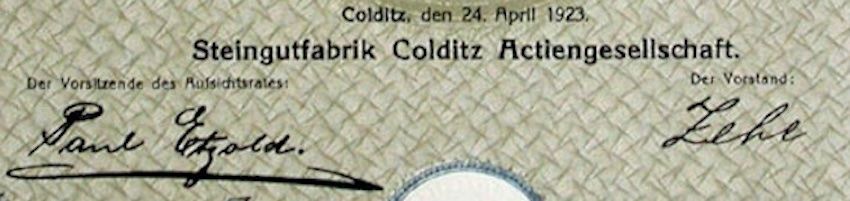 Documenti: Steingutfabrik Colditz AG, Colditz - 1923 – Usato da Solothurn venduto da Sgasche 1