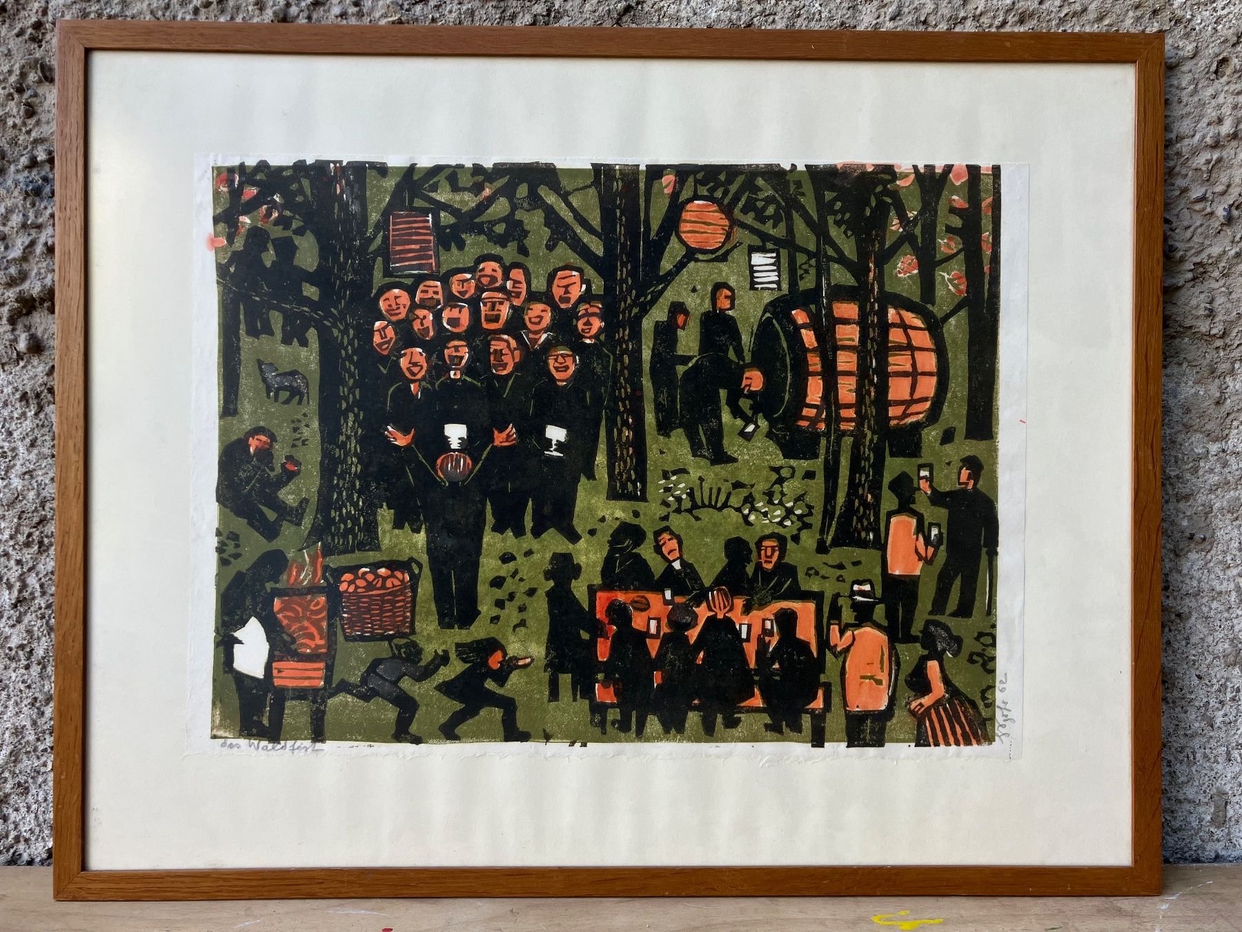 Xilografie: das Waldfest, Linoldruck – Usato da Wetzikon ZH venduto da artefix