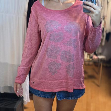 Cecil Langarmshirt 2XL Rosa 100% Baumwolle Florales Motiv