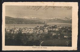 AK Thalwil, Teilansicht und die Alpen