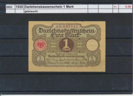 1920 DR, "Darlehenskassenschein 1 Mark", gebraucht