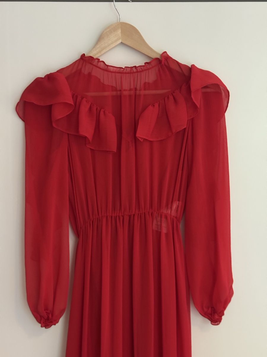Maje Robes: Maje Red Chiffon Ruffle Maxi Dress 36 – Neuf avec emballage d'origine à Zürich par dan_ztl5 4