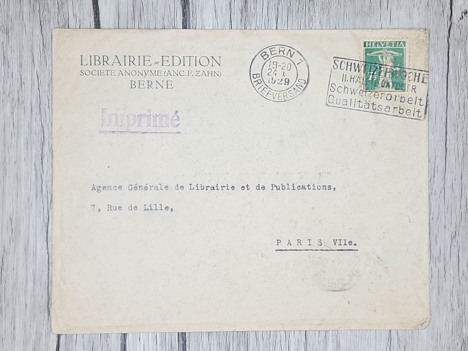 Tous les timbres: CL13 Enveloppe + Timbre Suisse 1929 – D'occasion à Cousset par Patrick_Collections