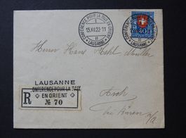PJ 1922 Nr.24 auf schönem R-Brief LAUSANNE