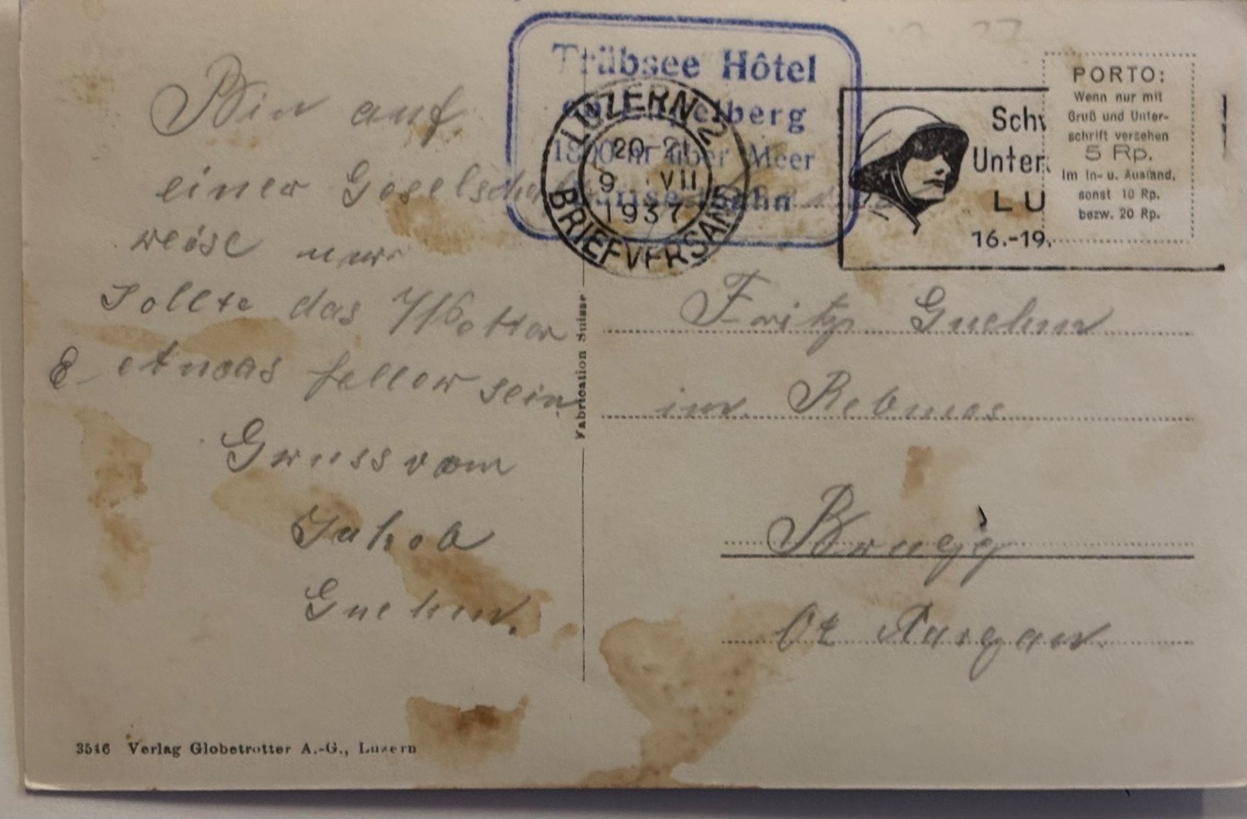 Cartes postales: Engelberg, Luftseilbahn Trübsee, Hotelstempel – D'occasion à Frauenfeld par Merk52 1