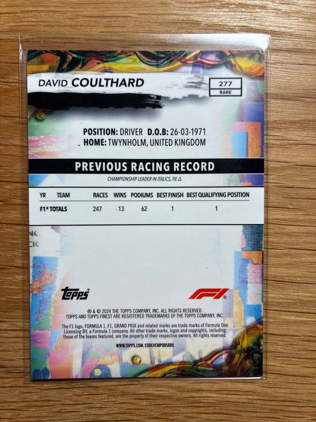Topps Carte collezionabili: Topps Finest F1 David Coulthard /99 – Usato da Wangenried venduto da Garagara 1