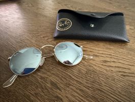Ray-Ban Sonnenbrille rund silber verspiegelt mit Etui