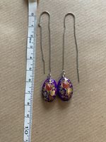 Longues boucles d’oreilles cabochon violet en porcelaine 