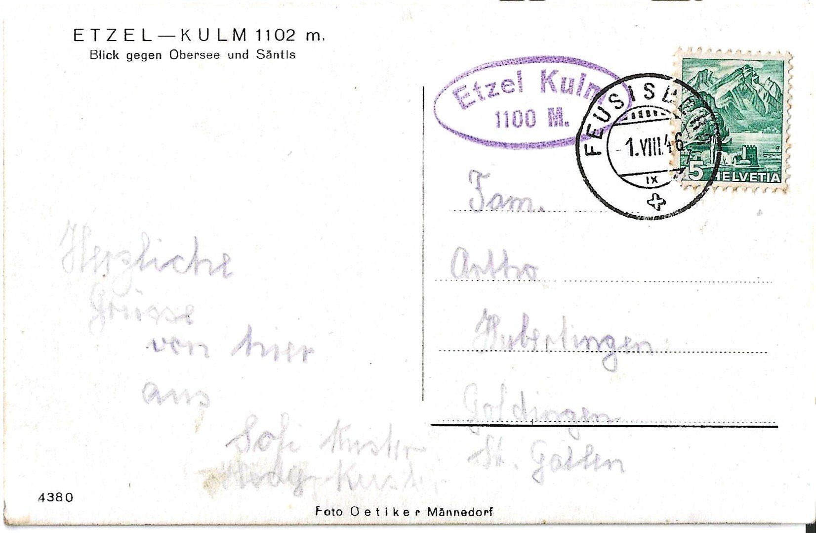 Cartoline postali: Karte Etzel 1946 – Usato da Zürich venduto da Philacat11 1