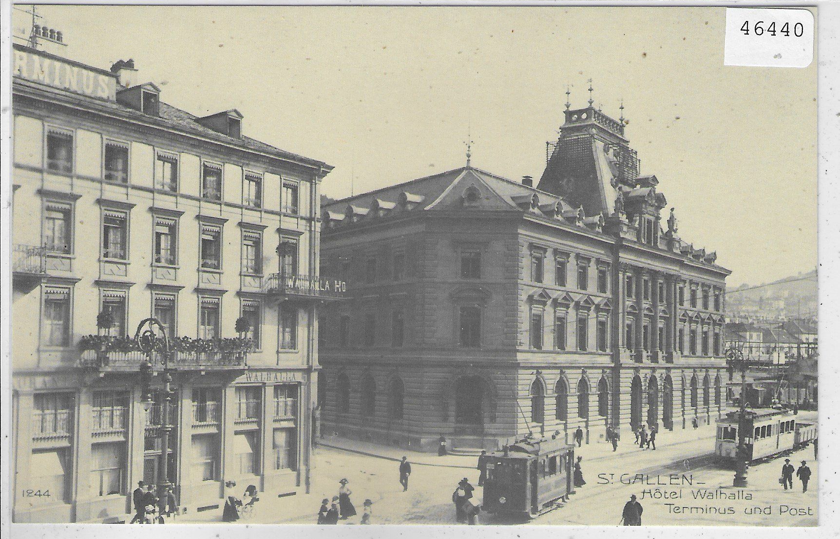 Ansichtskarten: St. Gallen - Hotel Walhalla, Terminus und Post (Repro) – Gebraucht aus Ettingen von Kartenplanet