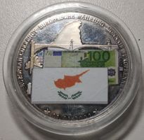 versilberte Medaille 40mm "Europäische Währung" Zypern