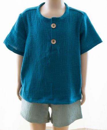 Hemd /Shirts aus Musselin - Petrol  Gr.116 /6 Jahre - NEU