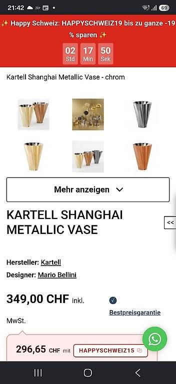Kartell Vasen & Gefässe: Kartell Vase designed Mario Bellini – Gebraucht aus Zwingen von fischli1504 1