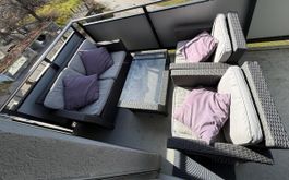Gartenlounge Sitzgruppe Korbmöbel 4 Teile mit Tisch & Kissen