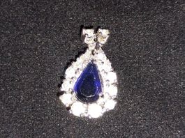 Saphir-Anhänger in Tropfenform mit Zirkonia, Silber