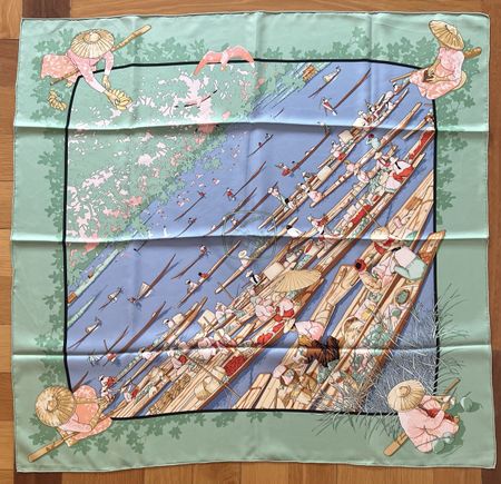 Original HERMÈS Carré „Marché flottant du Lac Inlé“ WIE NEU
