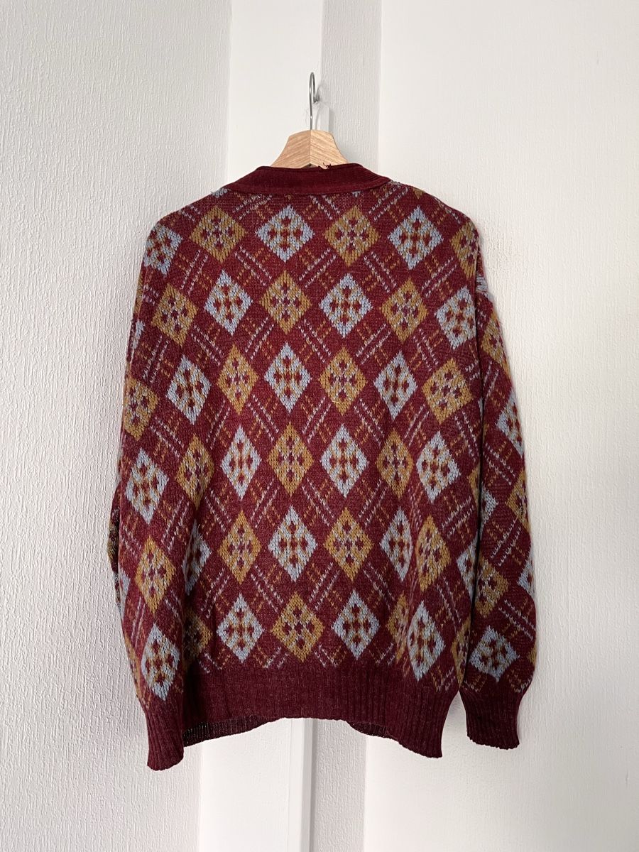 Maglioni & Felpe: Vintage Cardigan Marzia argyle pattern maroon men's size L  – Usato da Lausanne venduto da Danash 3