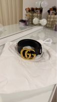 Gucci Gürtel schwarz mit GG Schnalle Gold Grösse 90