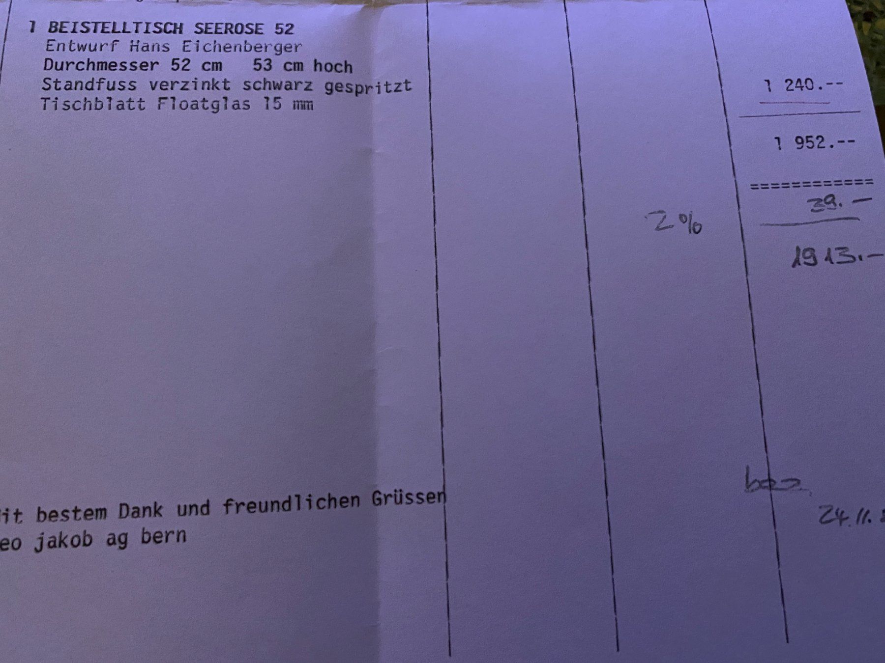 Tische: BEISTELLTISCH  SEEROSE  52 – Gebraucht aus Oftringen von Studich 1