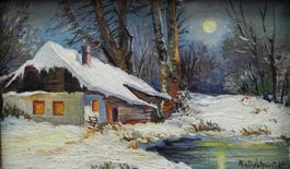 Antik 18/19 Jh. Anton Schmidt Winterliche Vollmondnacht
