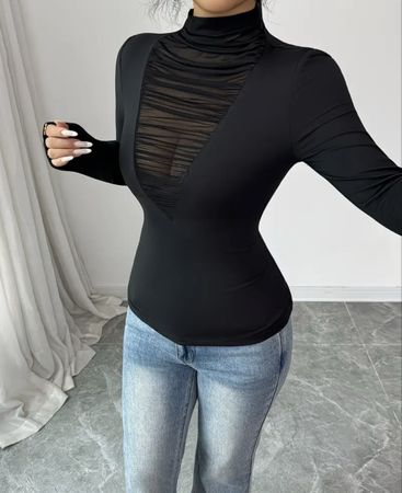  Maglione Dolcevita a maniche lunghe con inserto in rete
