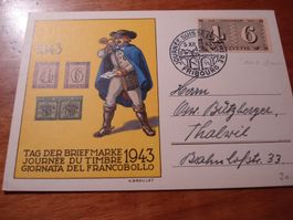 Karte Tag der Briefmarke 1943 Fribourg, aus Luxusbogen, gela