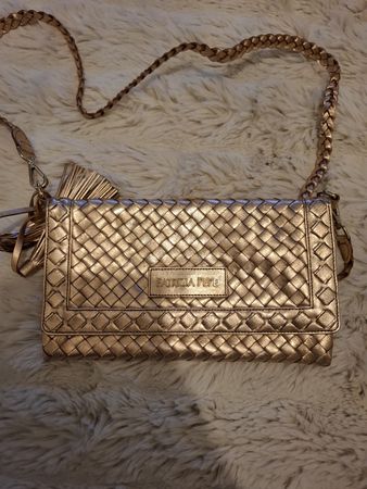 Patrizia Pepe Pochette Cuir Tressé Doré rose RARE