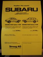 Prospekt Preisliste Subaru 1600 Sedan und Station 4WD 1979