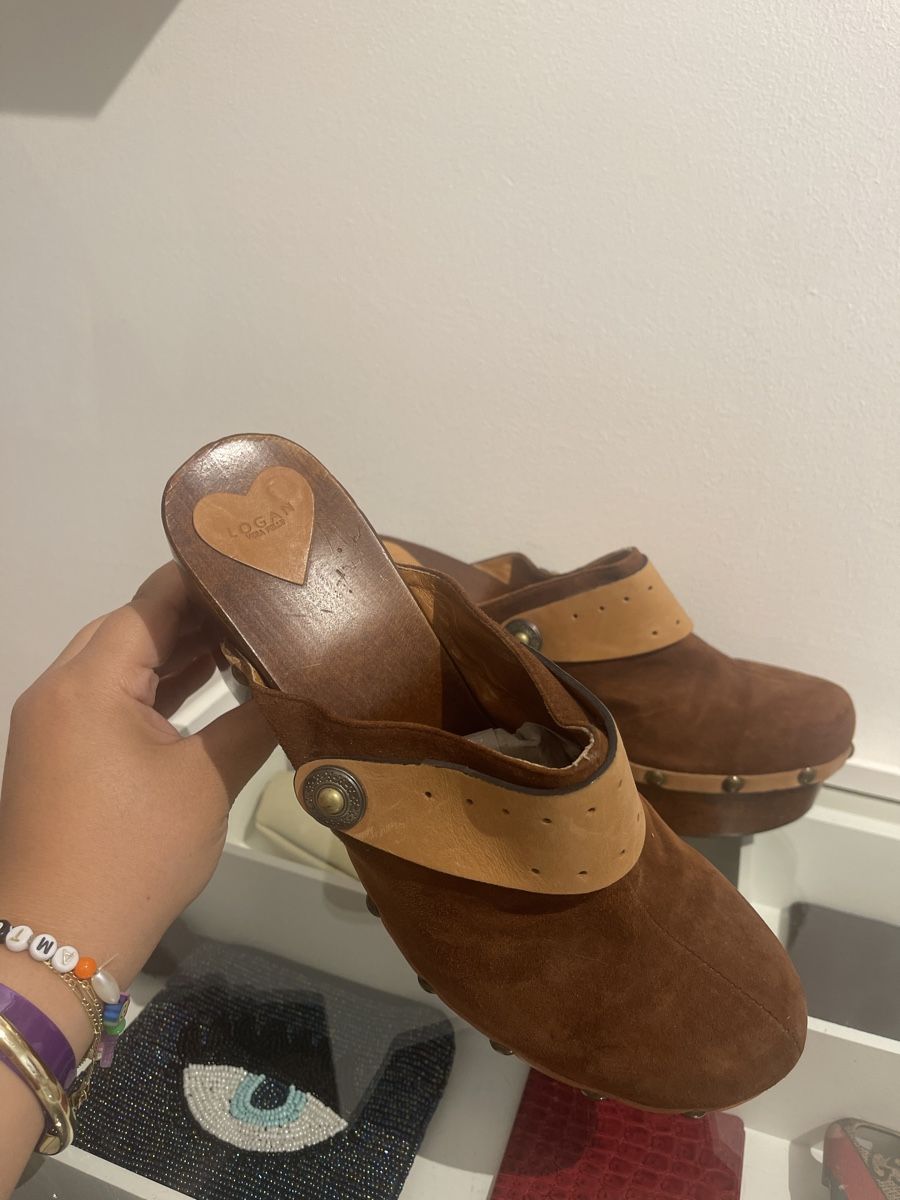 Scarpe da donna: Sabots compensés vintage en daim marron taille 40 – Usato da Lausanne venduto da Mode_350 2